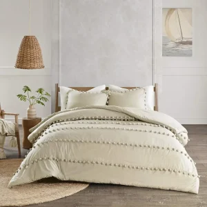 6 pcs luxury cotton duvet set with pom pom lace and matching bed sheet and pillow covers