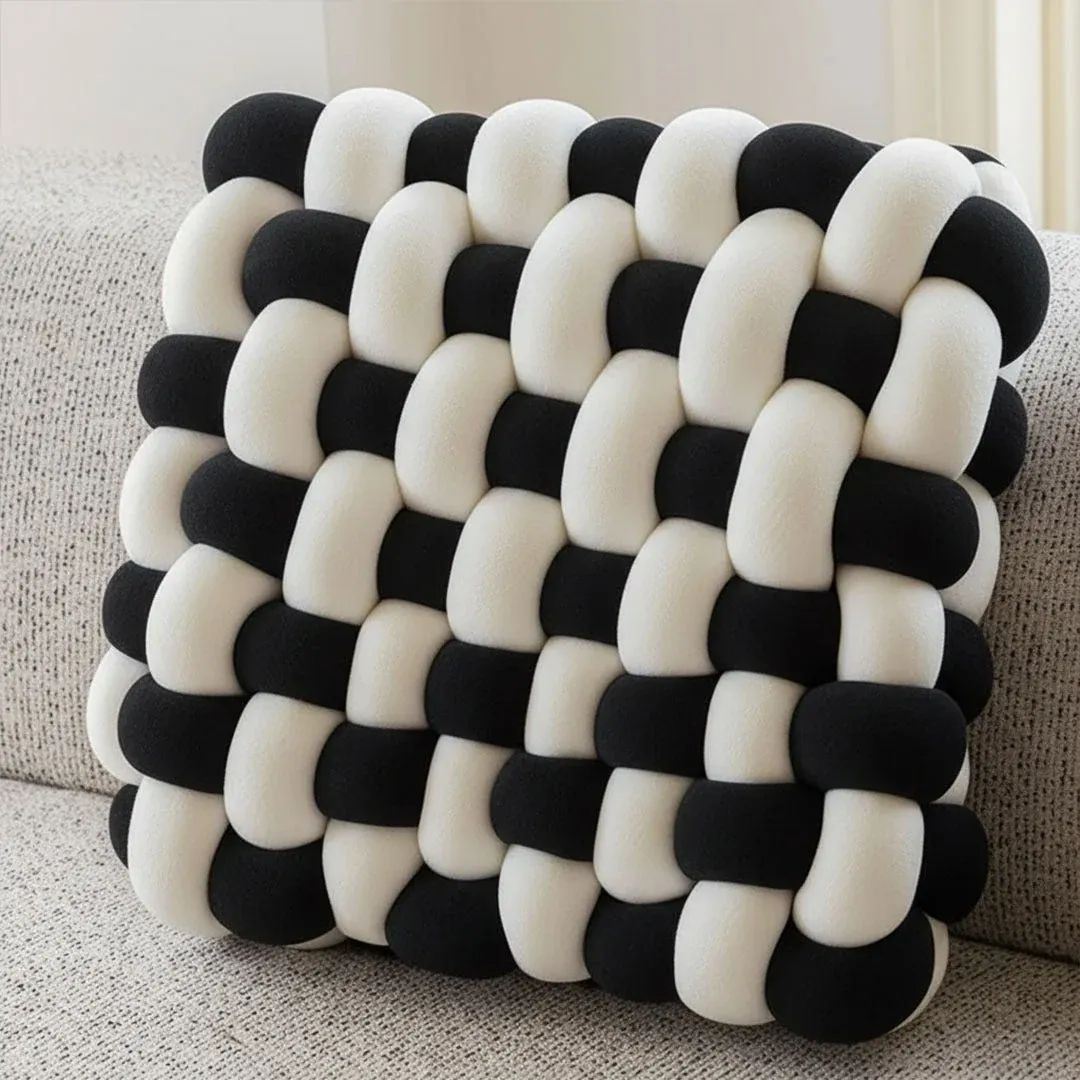 Dual tone velvet braided cushion with white contrast in navy, maroon, black, bronze, red and grey