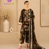 Black Gold Embroidered Linen 3 Piece Suit with Dupatta by LamZeen