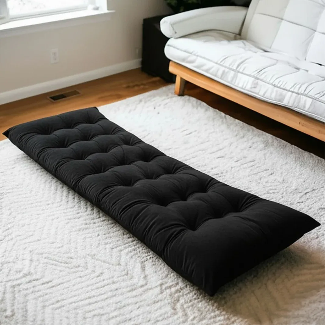Black elvet sleeping floor mattress with memory foam and siliconized fiber 72x28 inches Lamzeen