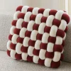 Dual tone velvet braided cushion with white contrast in navy, maroon, black, bronze, red and grey