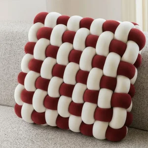 Dual tone velvet braided cushion with white contrast in navy, maroon, black, bronze, red and grey