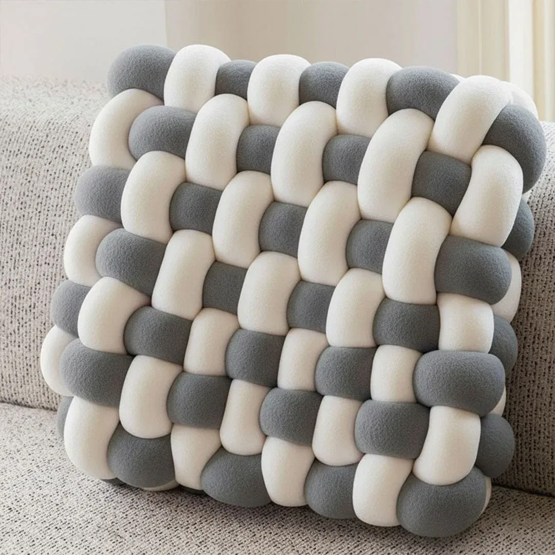 Dual tone velvet braided cushion with white contrast in navy, maroon, black, bronze, red and grey