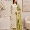 White Olive Polka Dot Lawn 3 Piece Suit | LamZeen