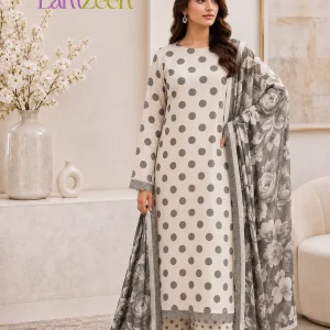 White Gray Polka Dot Lawn 3 Piece Suit