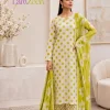 White Lime Green Polka Dot Lawn 3 Piece Suit | LamZeen