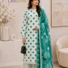 White Teal Polka Dot Lawn 3 Piece Suit | LamZeen
