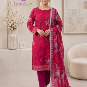 Magenta Floral Doria Lawn 3 Piece Unstitched Suit with Lawn Dupatta | LamZeen