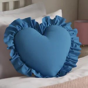 Soft Heart Cushion – Ruffled Pure Cotton Decorative Pillow 18x18 Inches