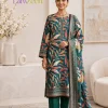 Teal Tropical Leaf Doria Lawn 3 Piece Unstitched Suit with Lawn Dupatta | LamZeen