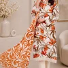 White Orange Floral Lawn 3 Piece Unstitched Suit with Printed Lawn Dupatta | LamZeen