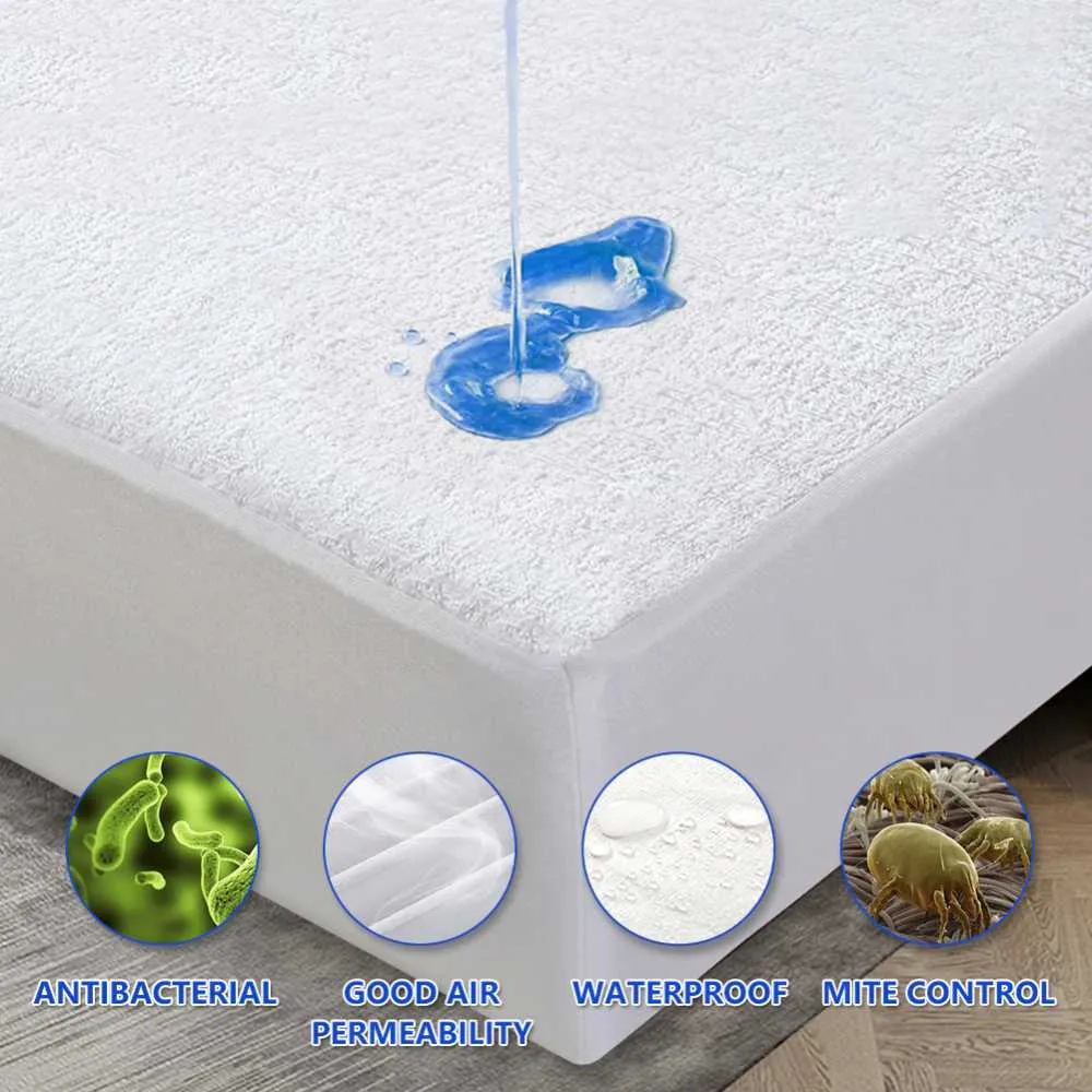 White Terry Waterproof Mattress Protector – LamZeen (4) White Terry waterproof mattress protector breathable mattress cover by LamZeen