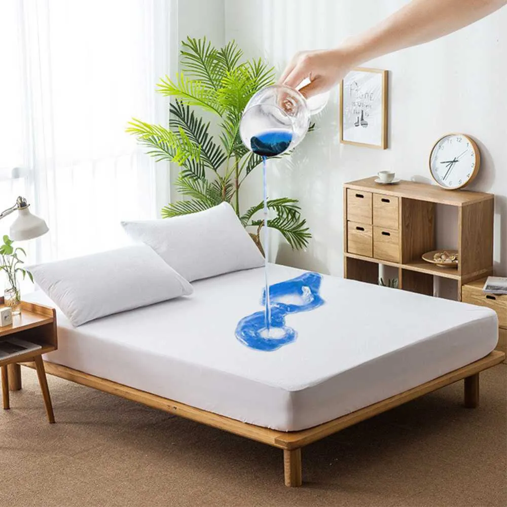 White Terry waterproof mattress protector breathable mattress cover by LamZeen