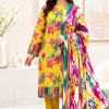 Yellow Floral Doria Lawn 3 Piece Suit with Printed Ikat Lawn Dupatta | LamZeen