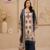 Navy Blue Embroidered Linen 3 Piece Suit with Printed Dupatta by LamZeen