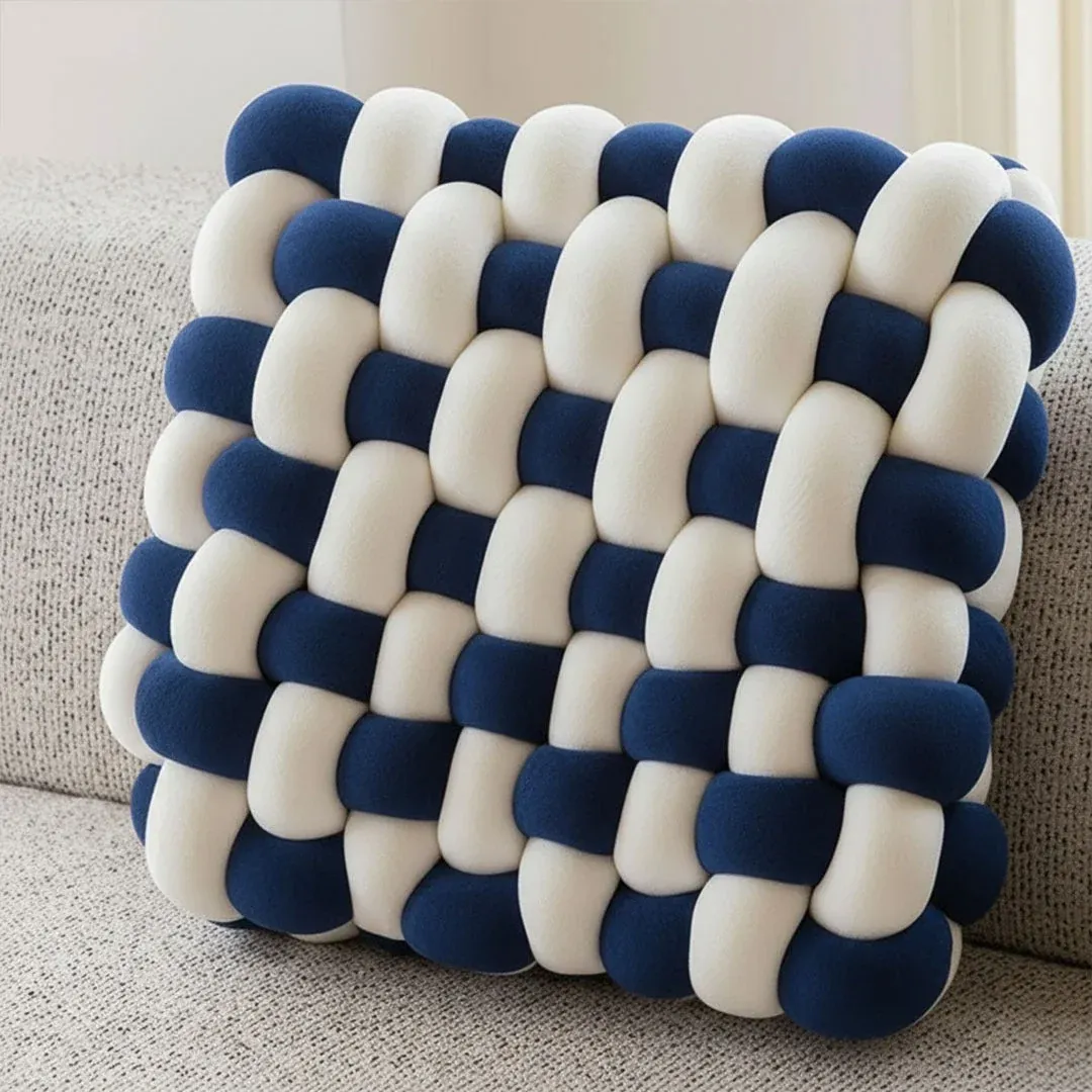 Dual tone velvet braided cushion with white contrast in navy, maroon, black, bronze, red and grey