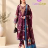 Purple Floral Khaddar 3 Piece Unstitched Suit - All-Over Printed & Embroidered Shirt | LamZeen